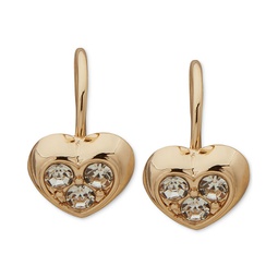 Gold-Tone Crystal Heart Stud Clip On Earrings