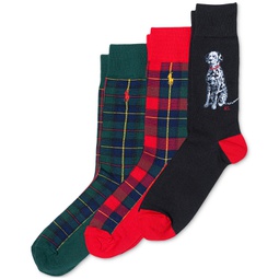 Mens 3-Pk. Holiday Tartan Dog Crew Socks Giftbox Set