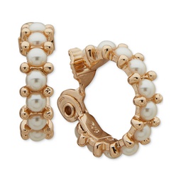 Gold-Tone Small Imitation Pearl Clip-On Hoop Earrings 0.8