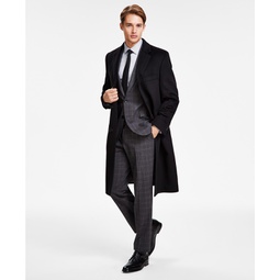 Mens Classic-Fit Solid Wool Blend Overcoats