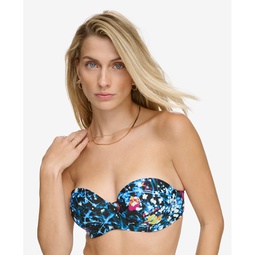Womens Printed Balconette Ruched Underwire Bikini Top