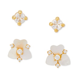 Gold-Tone 2-Pc. Set Crystal & Mother-of-Pearl Pansy Stud Earrings