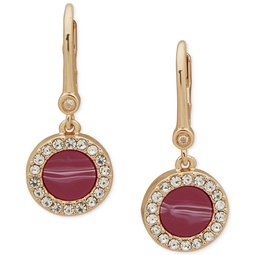 Gold-Tone Pave & Color Inlay Disc Drop Earrings
