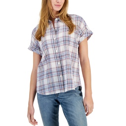 Womens Omlym Plaid Dolman-Sleeve Shirt