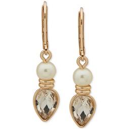 Gold-Tone White Imitation Pearl & Crystal Drop Earrings