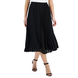 Womens Pull-On Pleated Midi Skirt