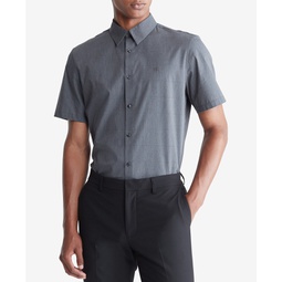 Mens Slim Fit Tonal Windowpane Short Sleeve Button-Front Shirt