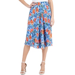 Womens Floral Printed Elastic-Waist Pull-On Pleated Midi Skirt