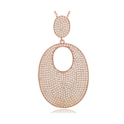Suzy Levian Sterling Silver Cubic Zirconia Pave Open Oval Large Disk Pendant Necklace