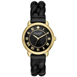 Womens Lily Avenue Three Hand Black Leather Watch 34mm