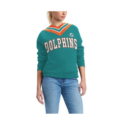 Womens Aqua Miami Dolphins Heidi V-Neck Pullover Sweatshirt