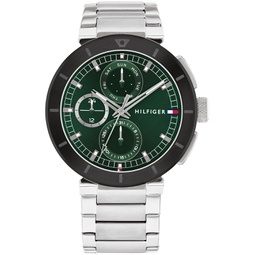 Mens Multifunction Silver-Tone Stainless Steel Watch 44mm