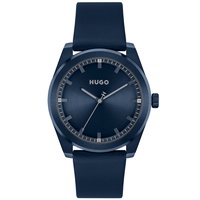 HUGO Mens Bright Quartz Blue Leather Watch 42mm