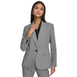Womens Checkered Single-Button Blazer
