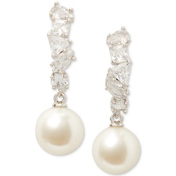 Silver-Tone Cubic Zirconia & Imitation Pearl Drop Earrings