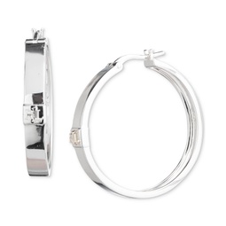Sterling Silver Medium Logo Hoop Earrings 1.1