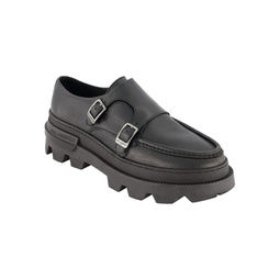 Mens Leather Double Buckle Monk Strap Loafers