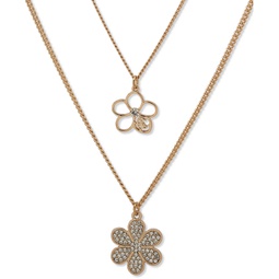 Gold-Tone Crystal Flower Two-Row Necklace 16 + 3 extender