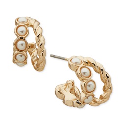 Gold-Tone Small Imitation Pearl Double-Row C-Hoop Earrings 0.56