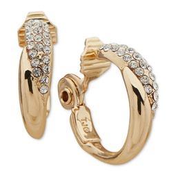 Gold-Tone Small Pave Clip-On Hoop Earrings 0.7