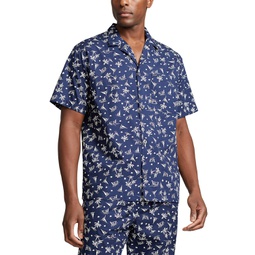 Mens Cotton Notched-Collar Pajama Shirt