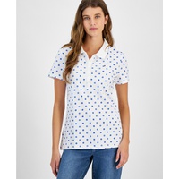 Womens Dot Print Short Sleeve Polo Shirt