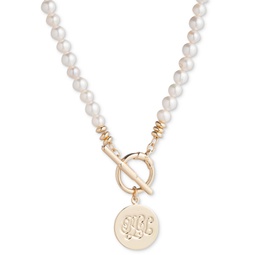 Gold-Tone Logo Charm Imitation & Freshwater Pearl Beaded 17 Pendant Necklace