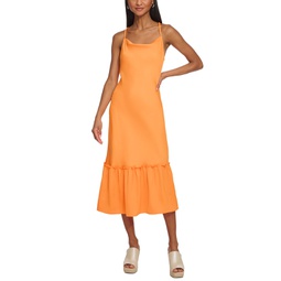 Womens Cowl-Neck Ruffle Bottom Midi Dress