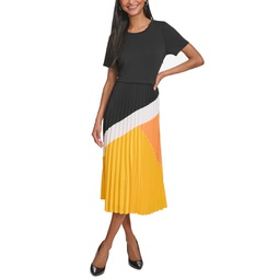 Womens Pleated-Skirt Midi Dress