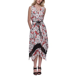 Womens Floral Crinkle-Chiffon Midi Dress