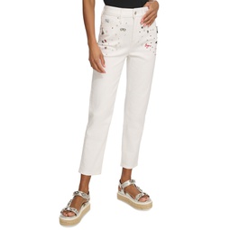 Womens Embellished Straight-Fit Jeans