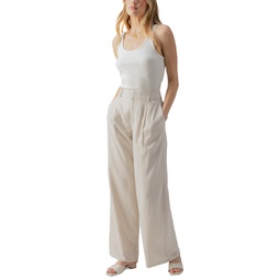 Womens Pleated-Front Wide-Leg Trousers