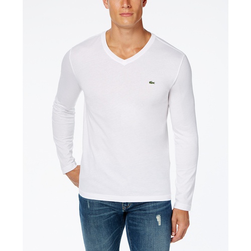 라코스테 Mens V-Neck Casual Long Sleeve Jersey T-Shirt
