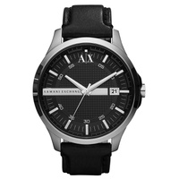 Watch Mens Black Leather Strap 46mm AX2101