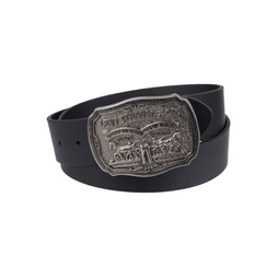 Leather Mens Belt with Plaque Buckle