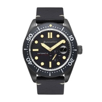 Mens Croft Automatic Black Genuine Leather Strap Watch 43mm