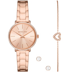 Womens Pyper Rose Gold-Tone Stainless Bracelet Watch 32mm Gift Set