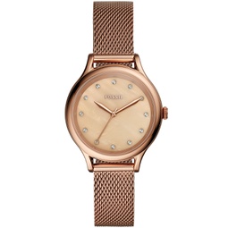 Womens Laney Three Hand Rose Gold Stainless Steel Mesh Watch 34mm