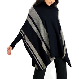 Striped Turtleneck Poncho Sweater