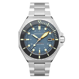 Mens Dumas Automatic Blue Yonder with Silver-Tone Solid Stainless Steel Bracelet Watch 44mm
