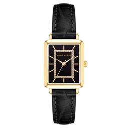 Womens Watch in Black Faux Leather with Gold-Tone Lugs 24x36.3mm