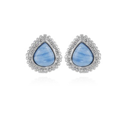Womens Denim Semi Precious Stone Button Earring