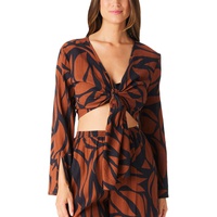 Womens Animal-Print Cotton Cover-Up Top