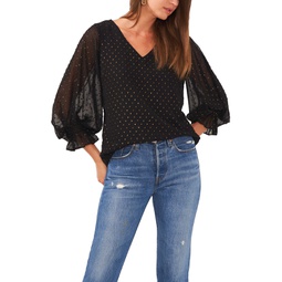 Womens V-neck Blouse with Balloon Sleeves