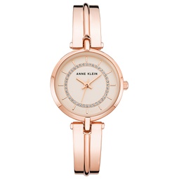 Womens Rose Gold-Tone Alloy Bangle with Silver Glitter Watch 38mm