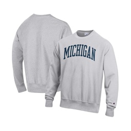 Mens Ash Michigan Wolverines Big and Tall Reverse Weave Fleece Crewneck Pullover Sweatshirt