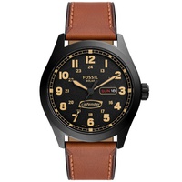 Mens Defender Solar Brown Leather Strap Watch 46mm