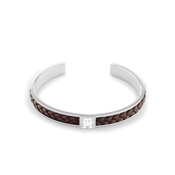 Mens Braided Brown Leather and Stainless Steel Bracelet