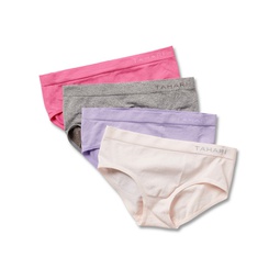 Big Girls 4-Pack Seamless Solid Color Hipsters with Logo Waistband