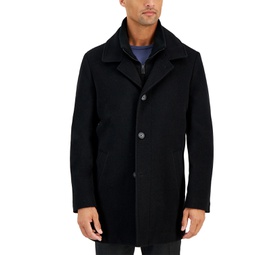 Mens Classic Fit Black Wool Blend Overcoat
